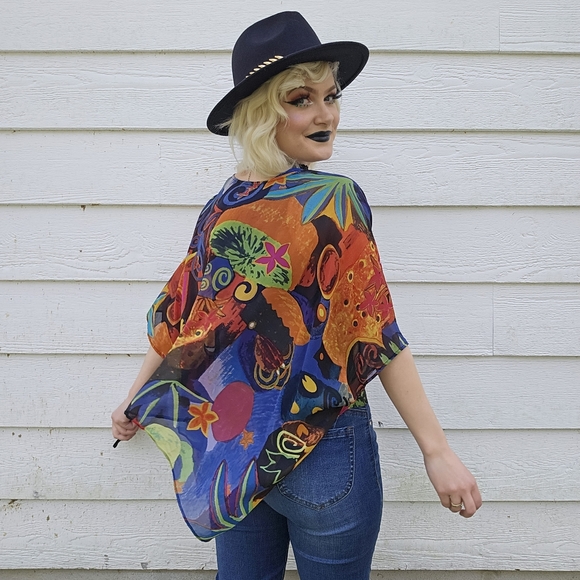 Chico's Rainbow Abstract Vintage Y2k Silk Flowy Top - Picture 7 of 11